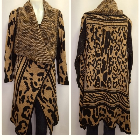 Calvin Klein Sweater Duster Cardigan Zebra Leopard - Picture 1 of 14